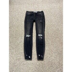 29 Buckle Bridge by Gly Midrise Exposed Buttonfly Distress Skinny Raw Hem Black